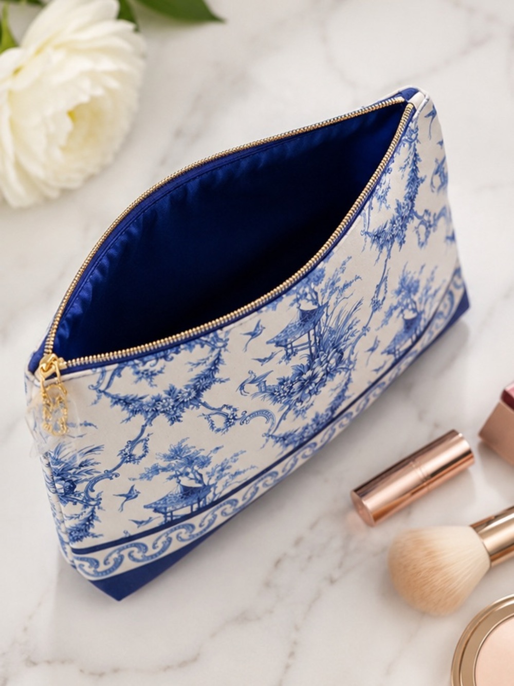 Blue & White Toile Cosmetic Pouch